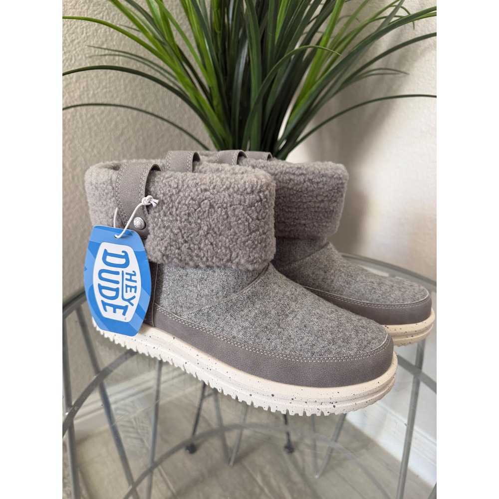 Hey Dude Camden Cuff Wool Cozy Grey Ankle Boots 44273-030 Womens Size 8 NWT